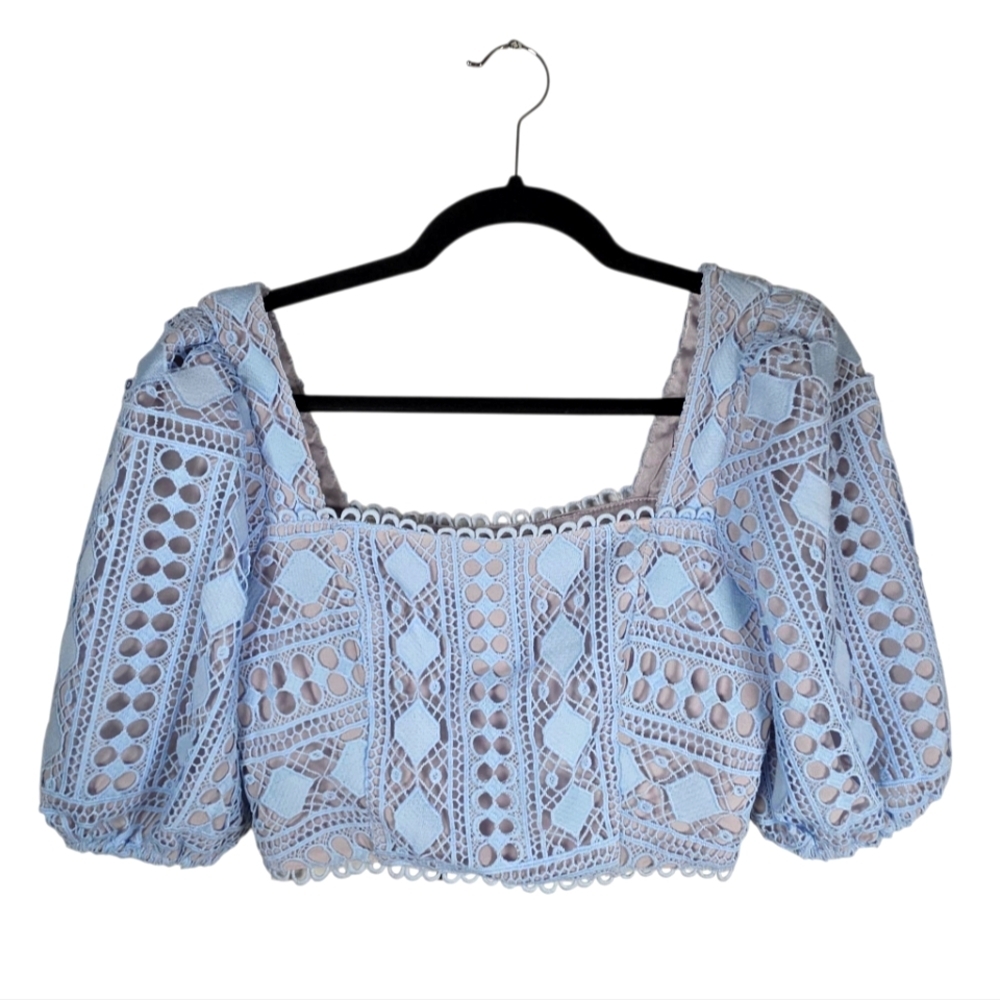 En Saison Blue Crochet Lace Crop Top XS - Picture 2 of 11